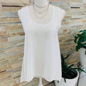 SLEEVELESS SHEER WHITE SHIRT / BLOUSE - RHINESTONE